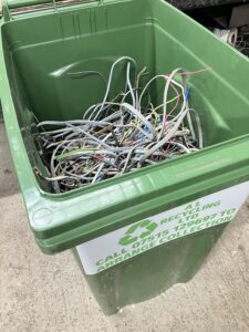 360 litre wheelie bin for waste cables for collection by A L Recycling Ltd